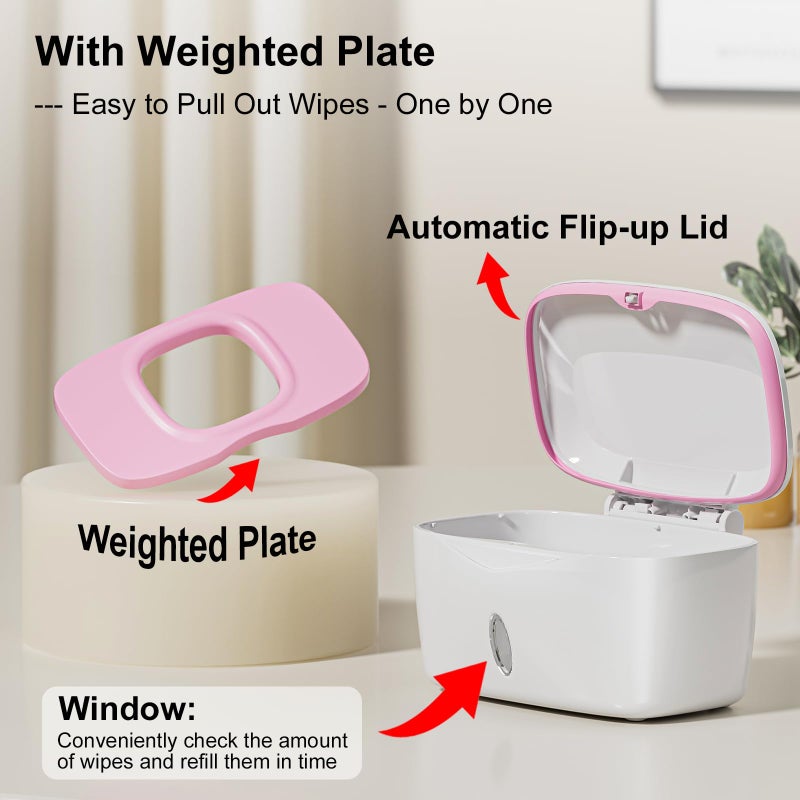 Seposeve Wipes Dispenser with Weighted Plate, X2 PRO, Seposeve Perfect Pull Baby Wipe Holder, Refillable Wipe Container, Keeps Wipes Fresh, One-Handed Operation. Non-Slip, Easy Open/Close Wipes Case, Pink - Image 3